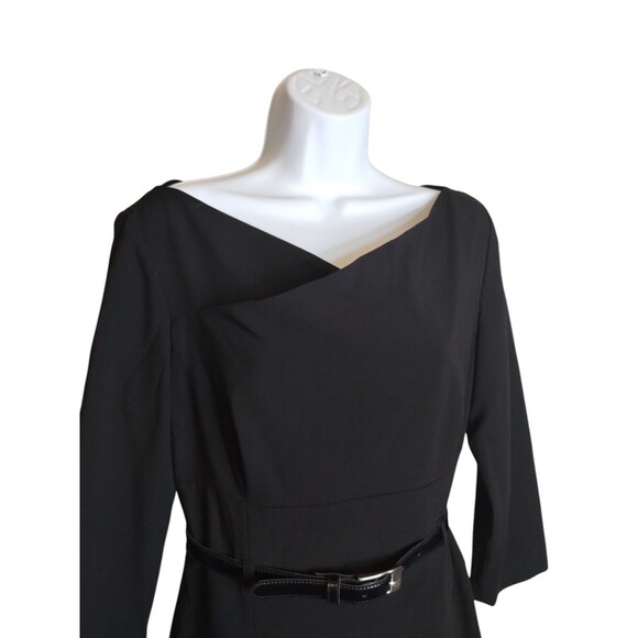 Tahari Sheath Dress Women's Size 6 Belted W Back Zip Lined 3/4 Sleeve Black 6 - Picture 3 of 7